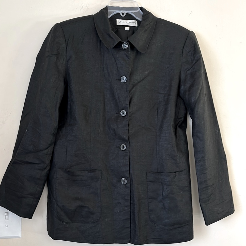 Vintage Sandro‎ Linen Button Up Black Jacket Size 10